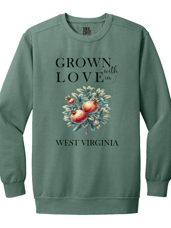 West Virginia Pomegranate Sweatshirt for wholesale by Soil Comforts