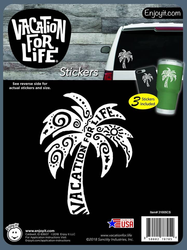 Palm Tree - Vacation For Life Stickers for wholesale by Enjoy It LLC