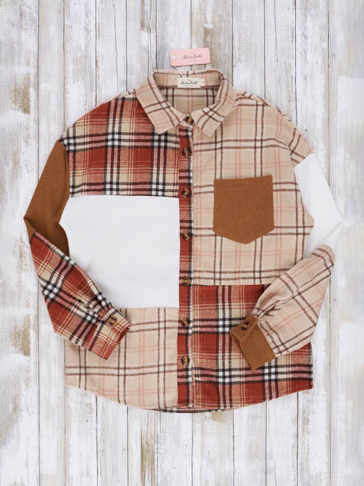 Marie Nicole Clothing - Wholesale Shirt Jacket/Shacket - Women's - Mom & Me Brown & Beige Plaid Shacket4