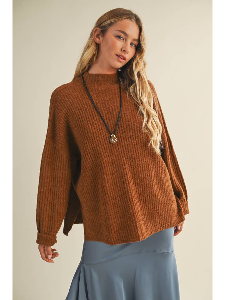 Mustard Seed - Wholesale Knit Sweater - Women's - MOCK NECK OVERSIZED SWEATER TOP