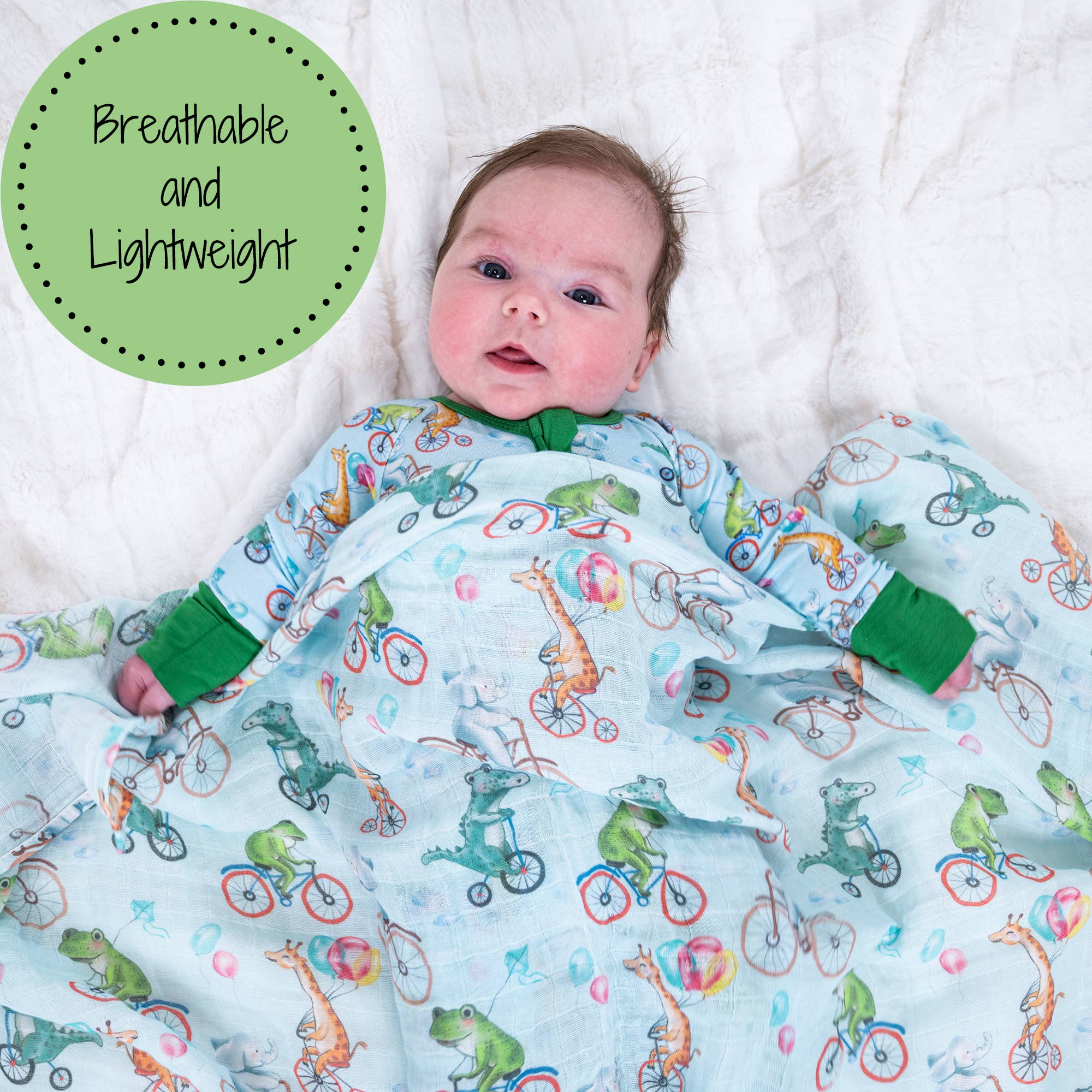LollyBanks – wholesale Swaddle – Baby – Animals on Bike Baby 100% Cotton Muslin Swaddle Blanket1