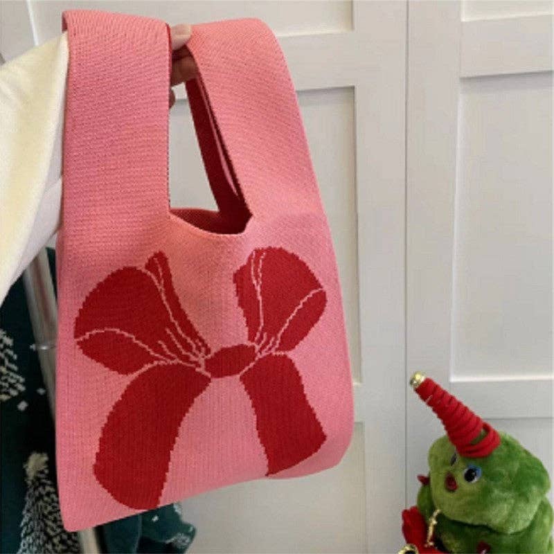 FurDecoration - Wholesale Tote Bag - Women's - Small Contrast Color Soft Openning Knitted Wrist Bag Handbag4