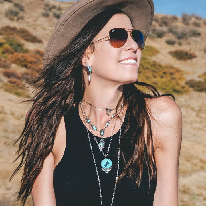 Hiouchi Jewels | Rose & Bolt Grateful Dead Jewelry - Wholesale Bib Necklace - Grateful Dead Not Fade Away Necklace | Turquoise3