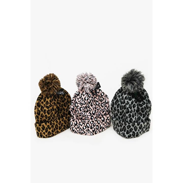 MIX COLOR Leopard Print Pom Pom Beanie for wholesale on Faire