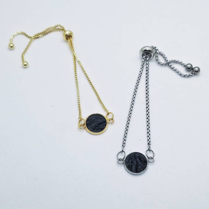 Bracelet - Leather - Stainless Steel - Gold Tone - Reclaimed Leather for wholesale by Gardenia & Grit