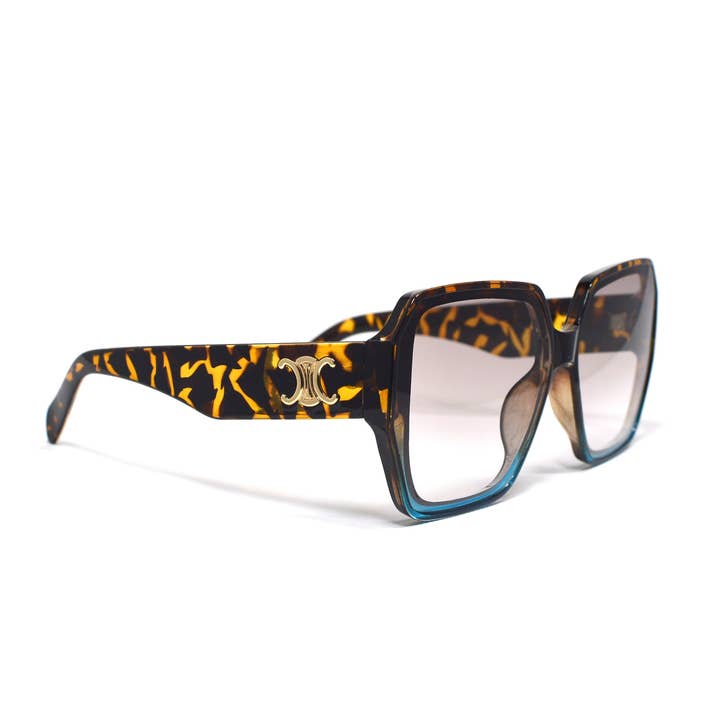 Tortoise Shell Square Sunglasses with Metallic Accent for wholesale by LUV & Co.