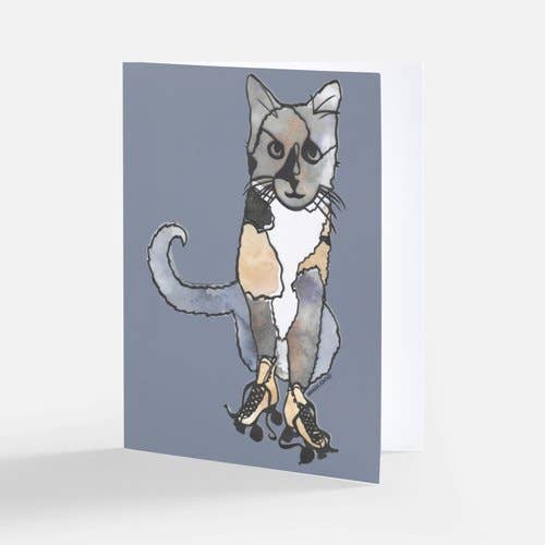 Rollerskating Cat Greeting Card – Gray for wholesale by Sara Delighted