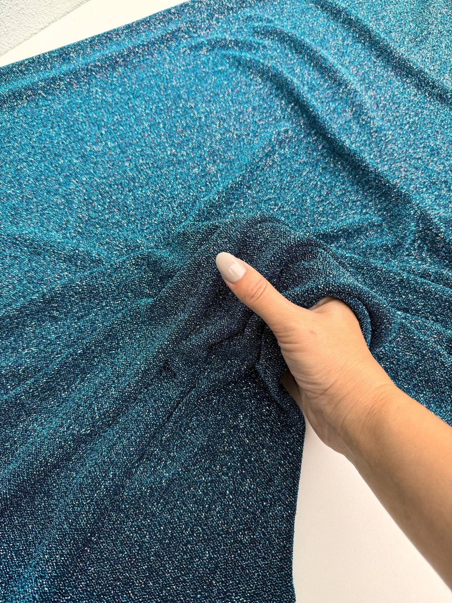 GalaTextile – wholesale Craft supplies – Turquoise 4 Way Stretch Lurex Fabric by The Yard Knit Spandex Shimmery Multi Color Blue Glitter Knit For Dressmaking Gown Backdrop Drapes2