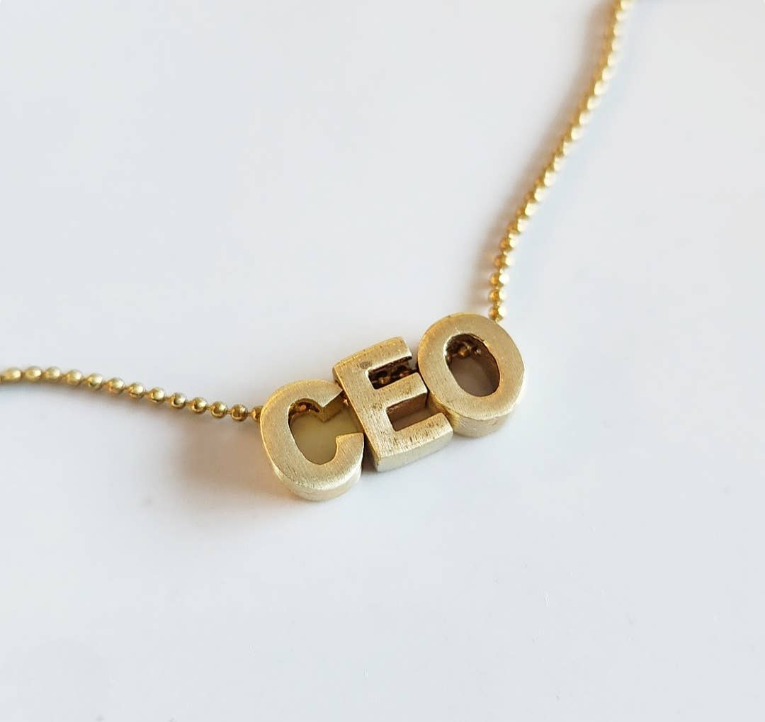 Sara Sela Jewelry - Wholesale Pendant/charm necklace - In Your CEO Era Brass Block Letter Necklace