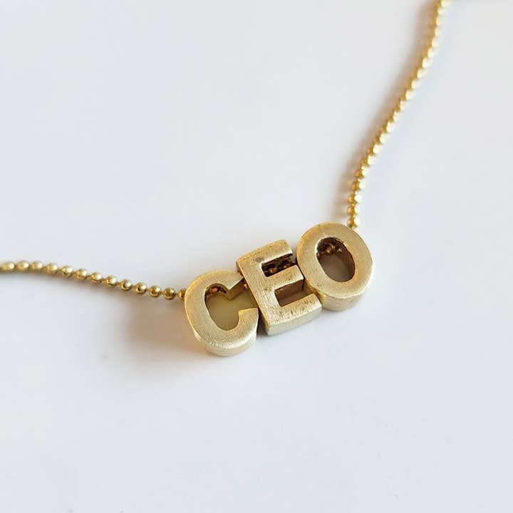 Sara Sela Jewelry - Wholesale Pendant/charm necklace - In Your CEO Era Brass Block Letter Necklace0