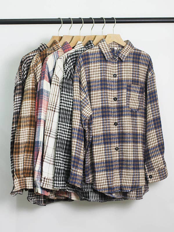 ESLEY kariertes Flanellhemd mit Knöpfen für den Großhandel von ESLEY