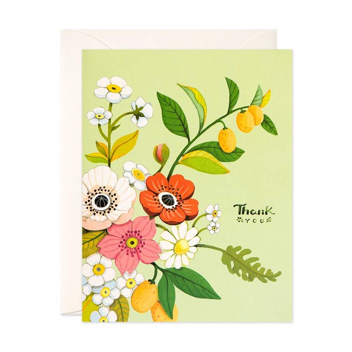 Green Floral Thank You Greeting Card for wholesale by JooJoo Paper