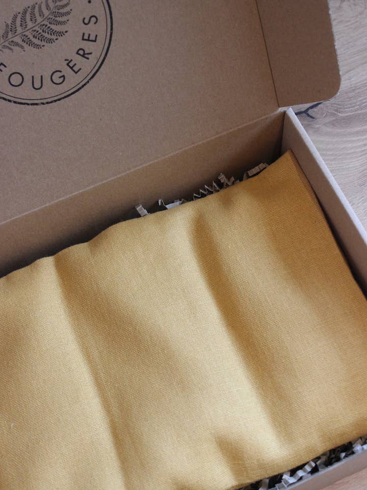 dry hot water bottle with flax seeds - Mustard Yellow Linen for wholesale by Le Gang des Fougères