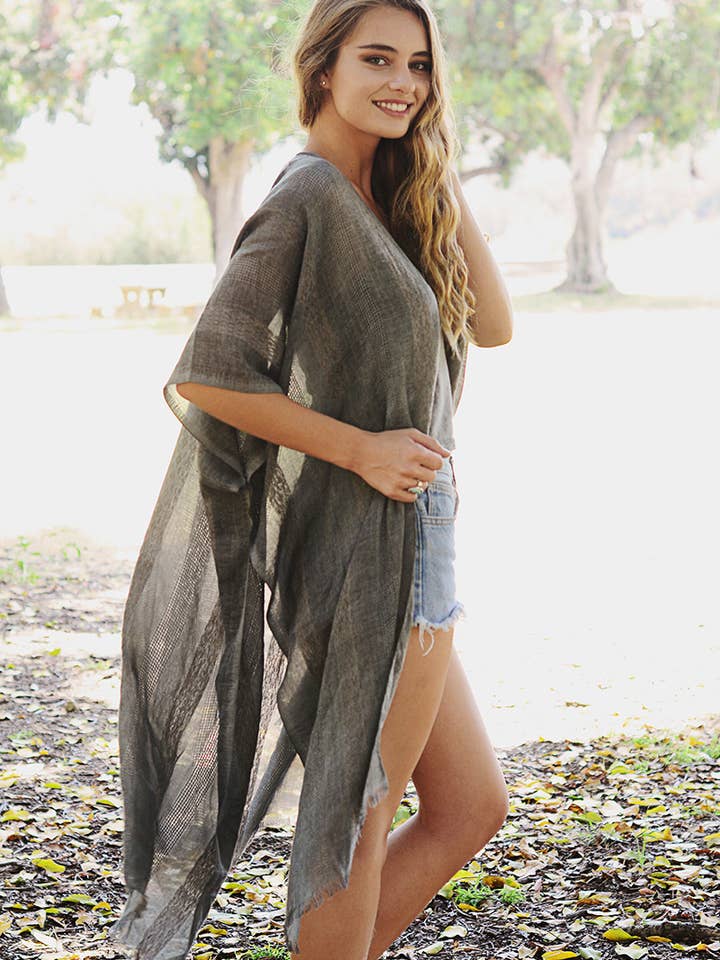 Leto Accessories - Vendita all'ingrosso Kimono - Donna - Kimono lungo intrecciato tribale a blocchi di colore1