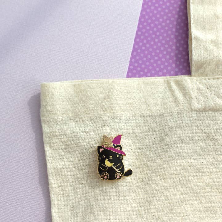 Wild Whimsy Woolies - Wholesale Lapel Pin/Button - Halloween Black Cat Pin. Witch Cat Enamel Pin4