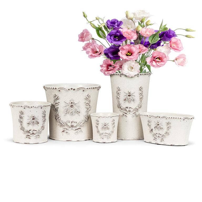 Abbott - Venta al por mayor Macetas - Abeja en Relieve Grande en Maceta con Escudo-7"H2