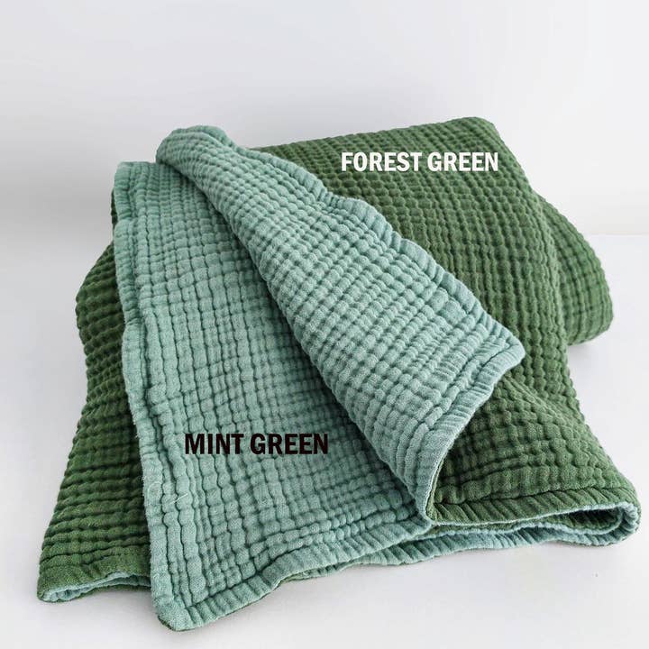 Aseel - Wholesale Travel Blanket - Green Muslin Blanket, Dual Color