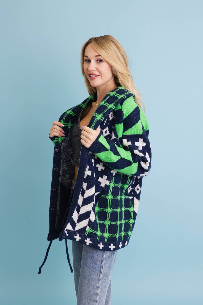 Leto Accessories – wholesale Kofta - Dam – Sierra Spirit geometrisk stickad kofta i gatustil8