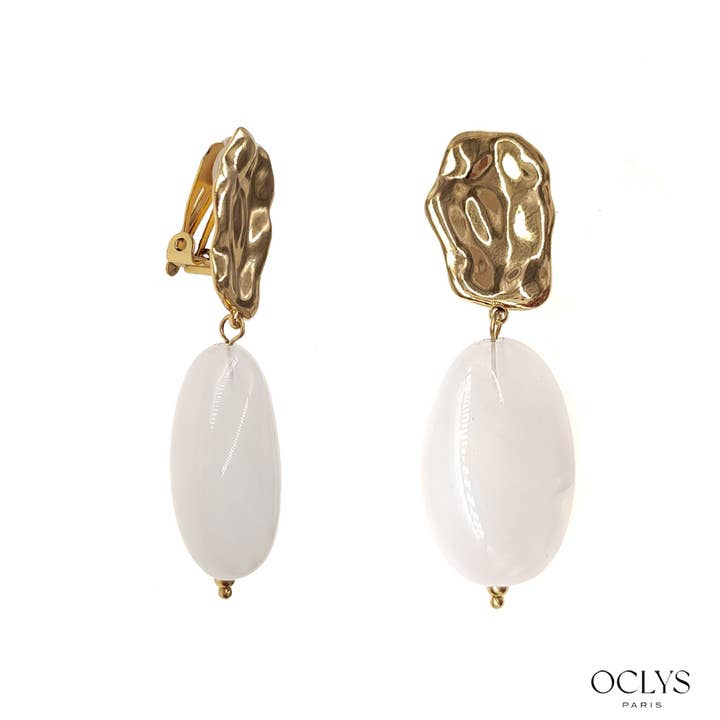 Oclys - Wholesale Clip-On Earrings - Fama gold stainless steel dangling clip-on earrings