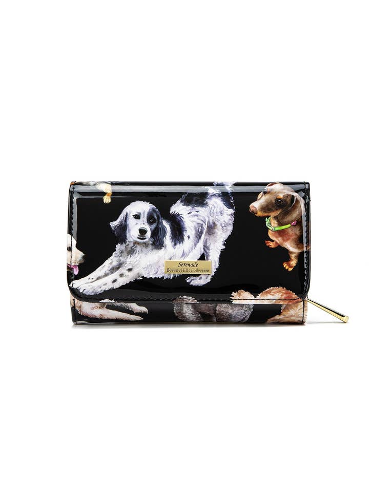 LETS PAWTY MEDIUM PATENT LEATHER WALLET WITH RFID- WSF5002- NEW IN for wholesale by Serenade Beverly Hills Collection