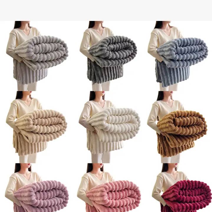 Stripe Fleece Throw Blanket with 1.6" Wide Channel QueenSize for wholesale by FLUFFERY