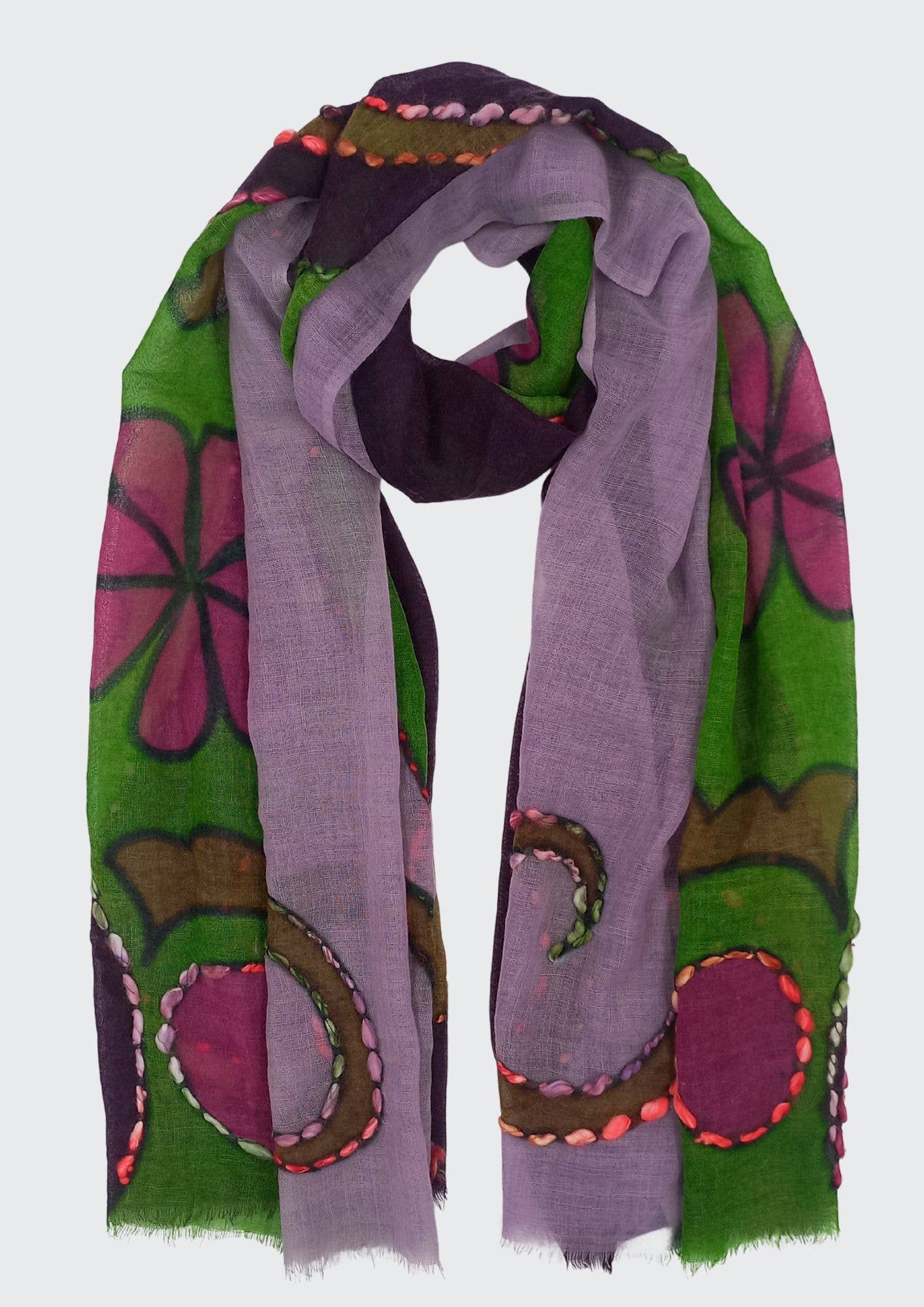 Vivante By VSA - Wholesale Scarf - Women's - SE-2964 (Hand Embroidered And Hand Painted Scarf)