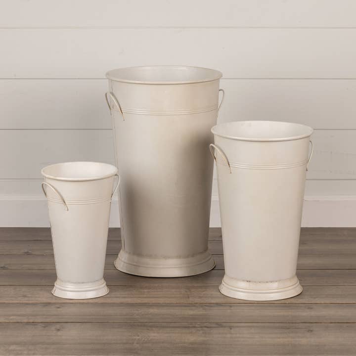 Ragon House - Wholesale Bucket/Pail - SET/ 3 WHITE FLORAL BUCKETS