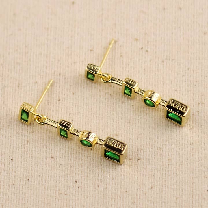 GoldFi - Wholesale Dangle Earrings - 18k Gold Filled Emerald Green Dangling Shapes Earring4