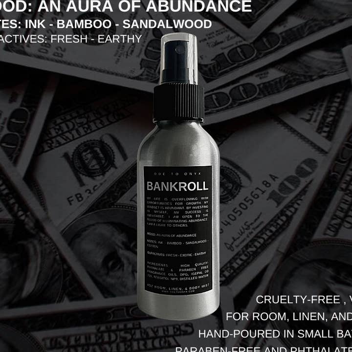 "BANKROLL" FRAGRANCE MIST (ROOM, LINEN, BODY, AND SHOWER) for wholesale by ODE TO SELF