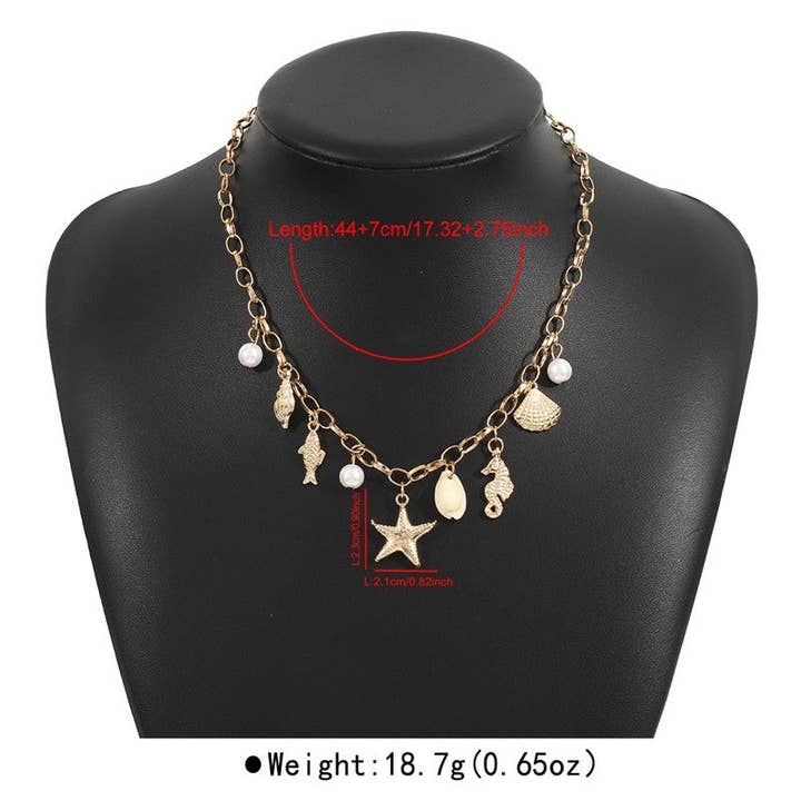 ShieldChic - Wholesale Pendant/charm necklace - Pearl Starfish Shell Fringe Necklace