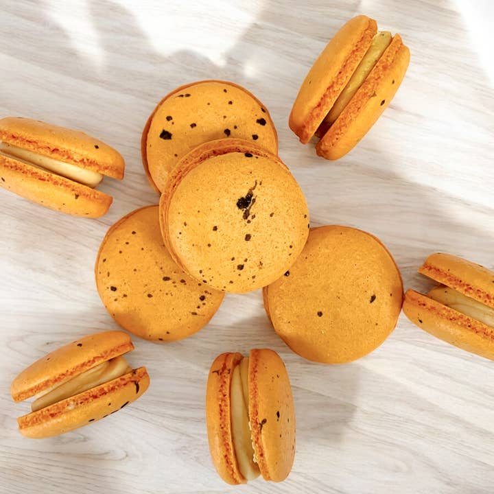 All Natural Thai Tea Vegan French Macarons | Available in 24 & 48 Pack for wholesale by macaron centrale