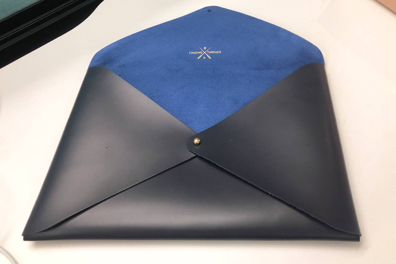 Chasing Threads - Wholesale DIY Craft Kit - DIY Cross Stitch Laptop Sleeve Kit - Navy with teal thread5