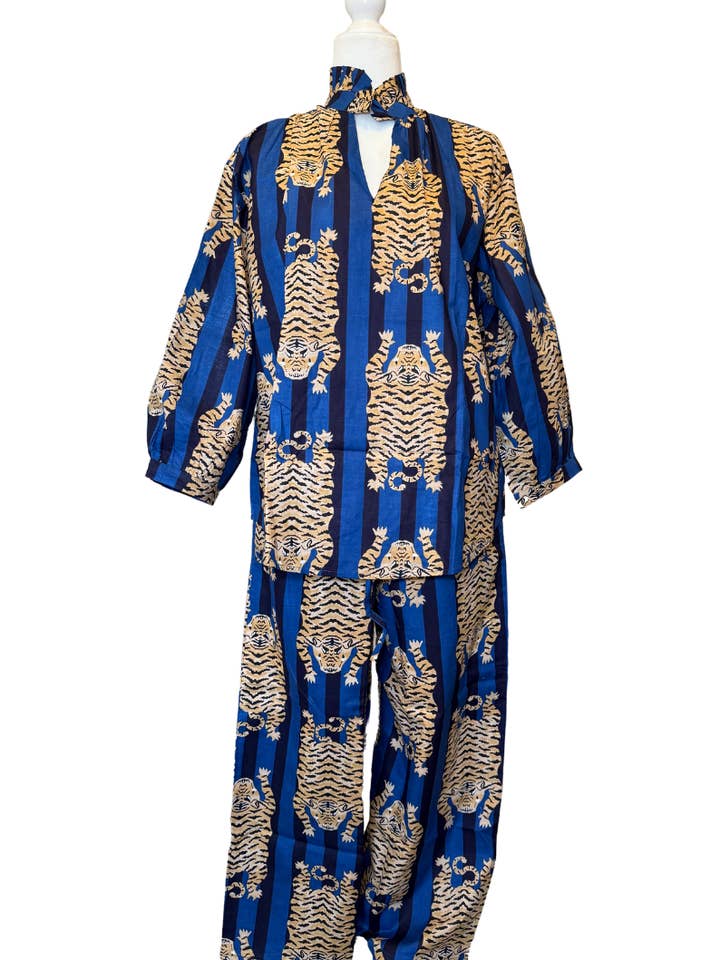 Rosa/Blaue Tiger-Hosenanzug (Bluse & Hose) für den Großhandel von Rena Lina