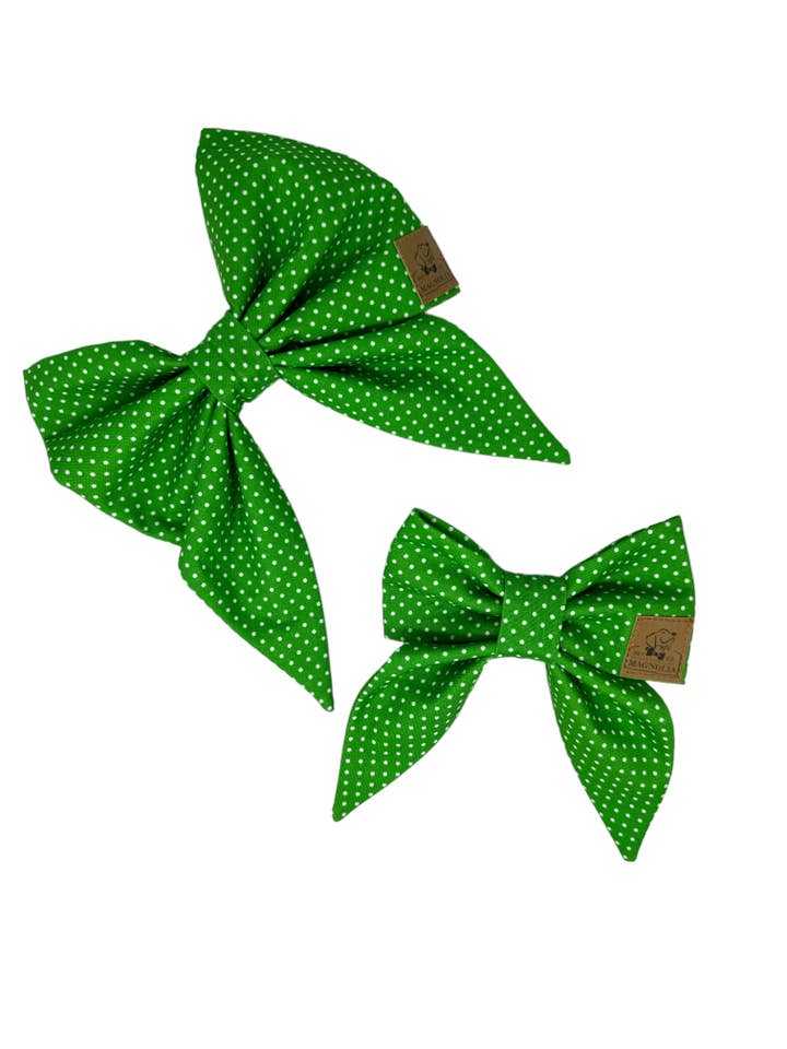 Green and White Polkadot Bow for wholesale by The Magnolia Pet Co.