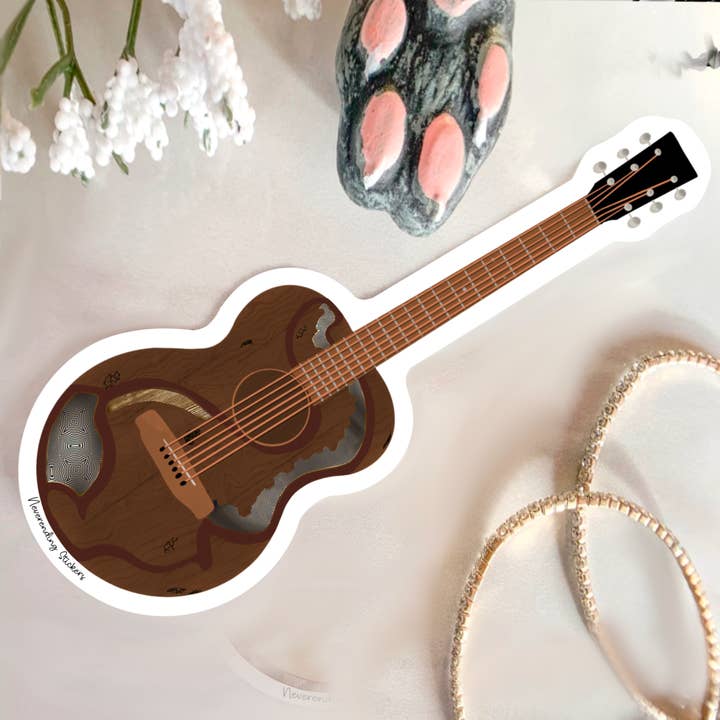 Neverending Stickers - Classic Guitar - Elephant Geometrical Metallic Design - Vinyl Sticker or Magnet- 4.5x1.7in for wholesale by Neverending Stickers