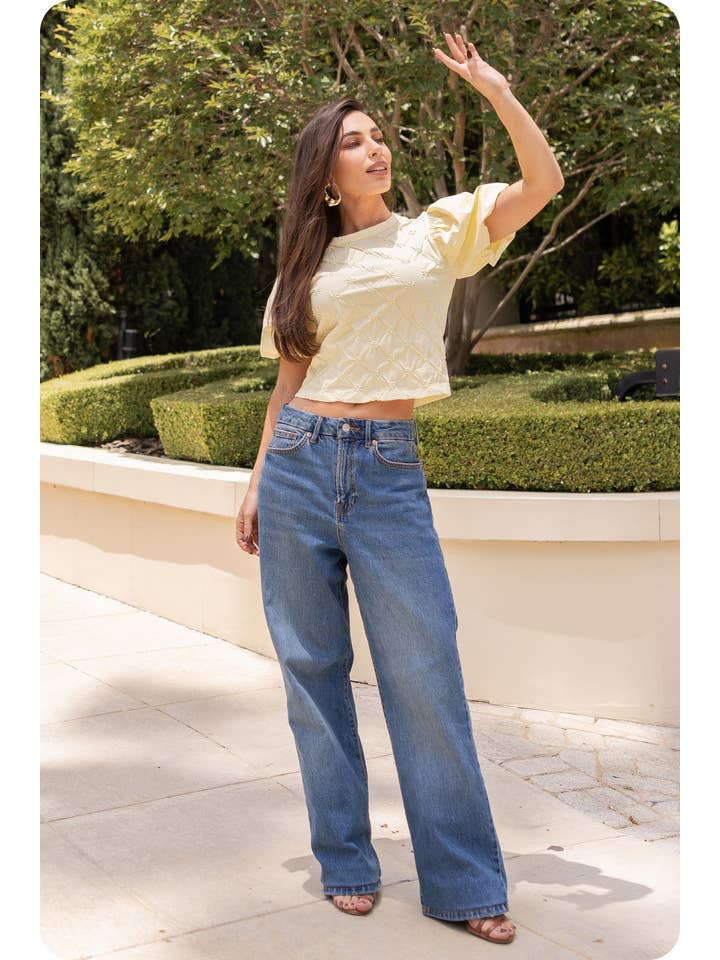 Strut & Bolt - Wholesale Blouse - Women's - Flower Embossed Puff Sleeve Tee Top12