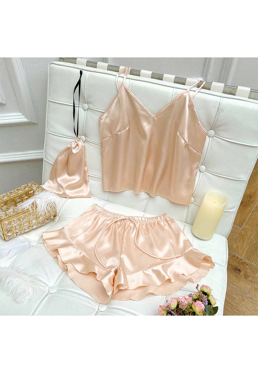 Anna Kaci Wholesale - Wholesale Lounge Set - Women's - Satin Tank and Ruffle Hem Shorts47