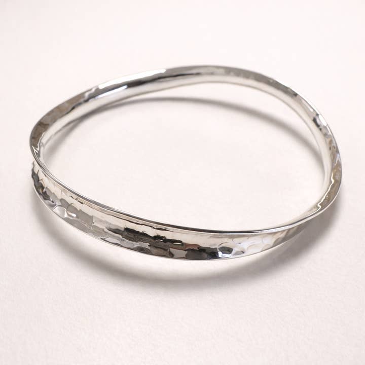 Sterling Silver Hammered Wavy Concave Bangle for wholesale by De Mexico