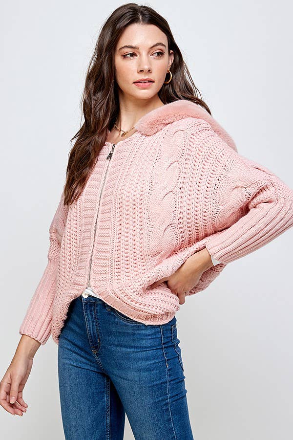 Sweet Generis – wholesale Hoodie - Dam – CHUNKY KABEL STICKA ZIP UPP DOLMAN PÄLS HOODIE5