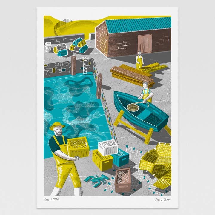 "The Catch" digitally printed print for wholesale by John Bloor Printmaker