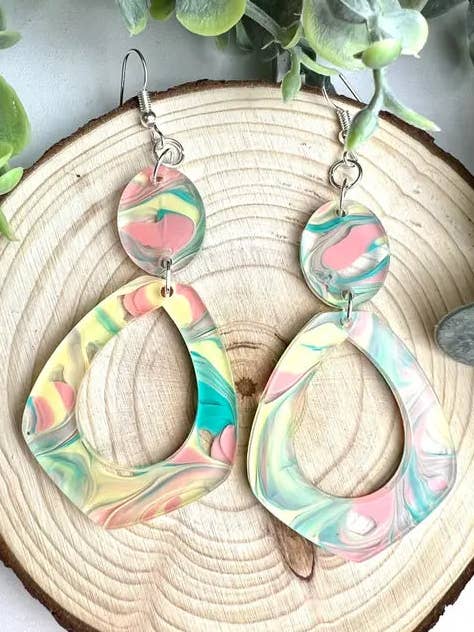 Lemon Sherbet Swirl Acrylic Earrings for wholesale by Lindsey Lane Wholesale