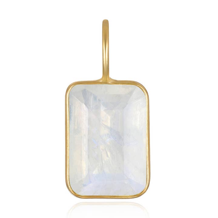 Emerald Cut Gemstone Charm - Rainbow Moonstone for wholesale by Amelia Rose Jewelry