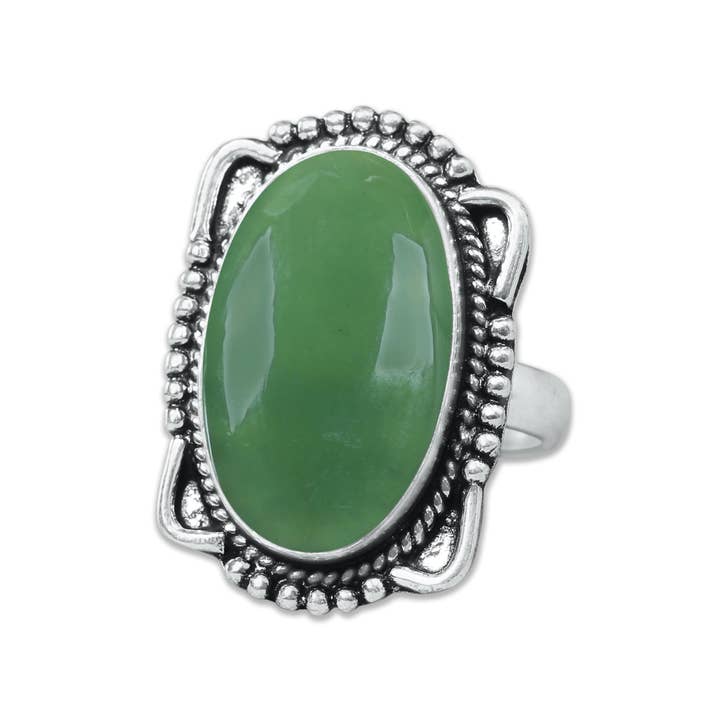 Handmade Jewels - Wholesale Cocktail/Statement Ring - Nephrite Jade Rings – Handmade, Silver-Plated, Bohemian (Made To Order)14