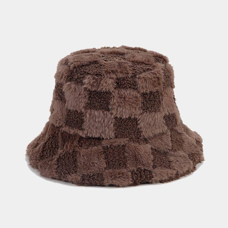 Dipped Shop – wholesale Bucket hat – Women's – Winter Fuzzy Trendy Plaid Thick Warm Bucket Hat DP25G7468