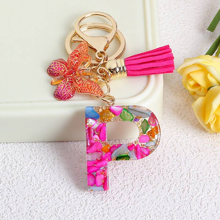 MKS America - Wholesale Keychain - Women's - Glitter Butterfly 26 English Letter Tassel Resin Keychain15