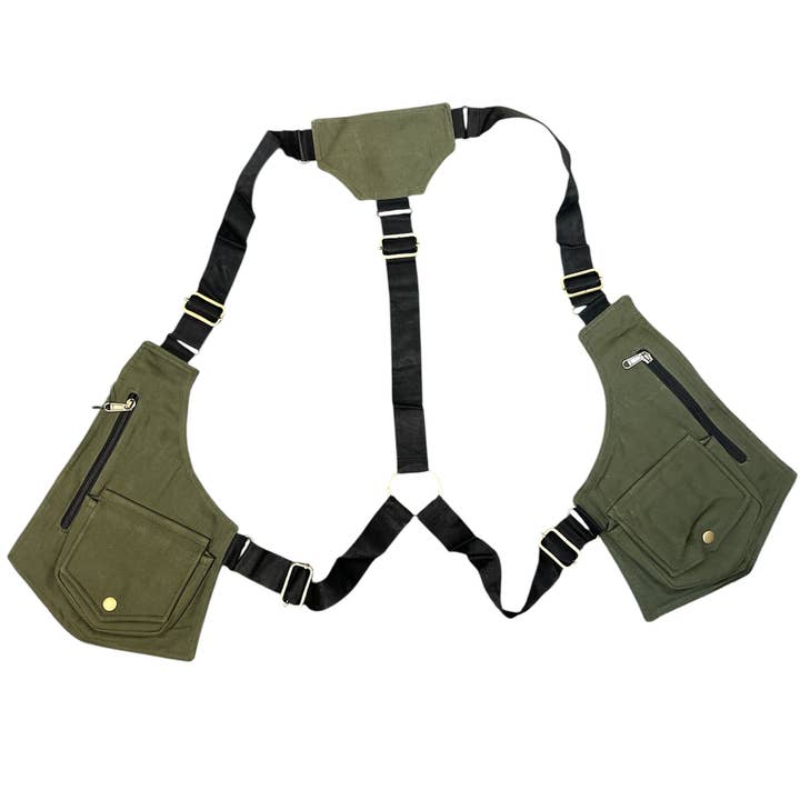 Rising International Inc - Wholesale Crossbody Bag - Women's - Green Cotton Zip Pocket Vest Bag CT24 0