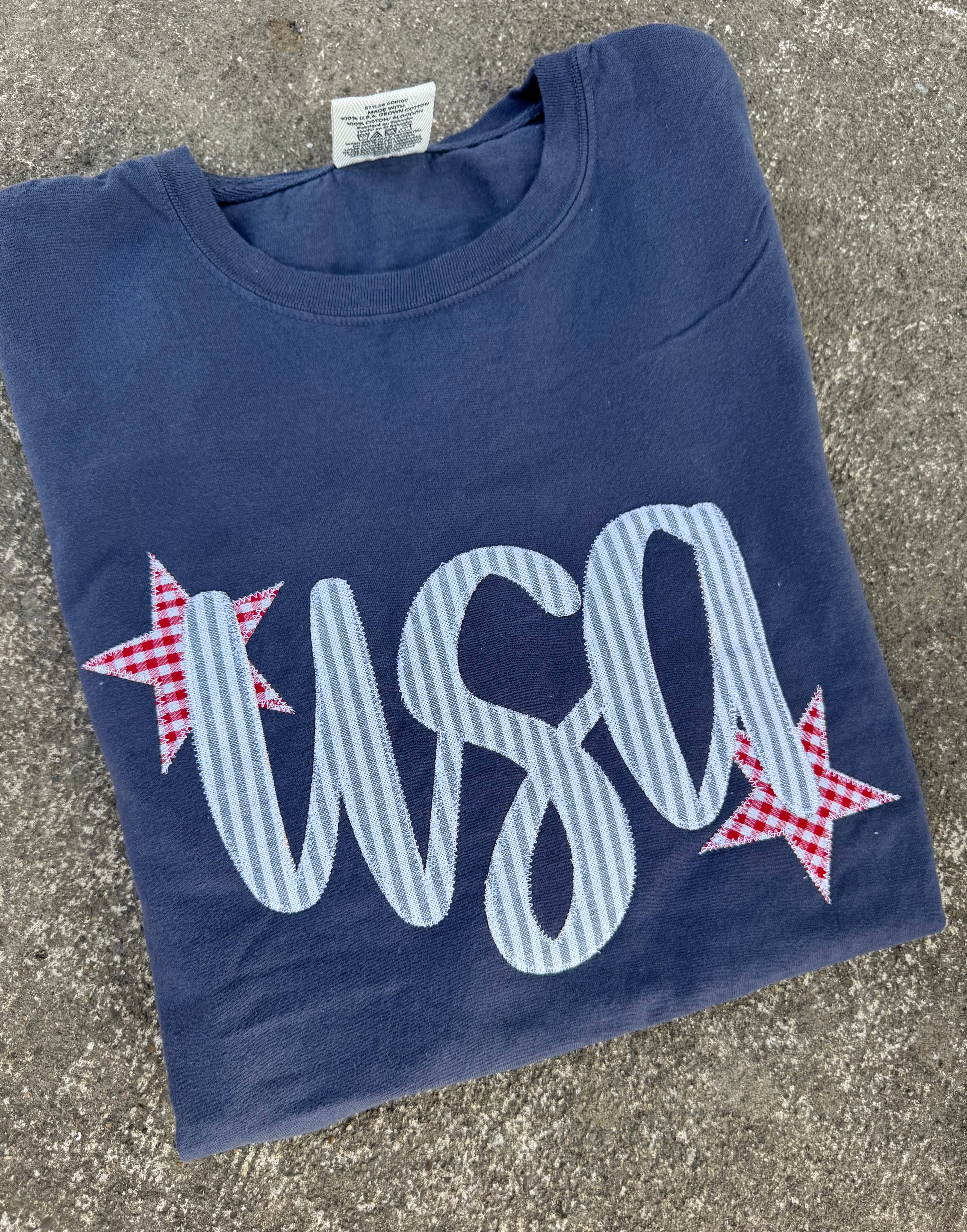 Shop Southern Belle - Wholesale T-Shirt - Women's - Denim USA Patriotic 4th of July Short Sleeve4