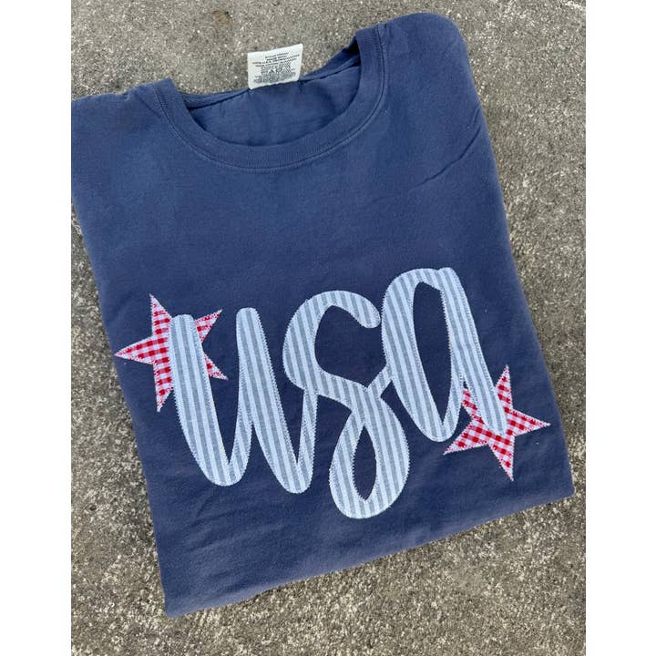 Shop Southern Belle - Wholesale T-Shirt - Women's - Denim USA Patriotic 4th of July Short Sleeve4