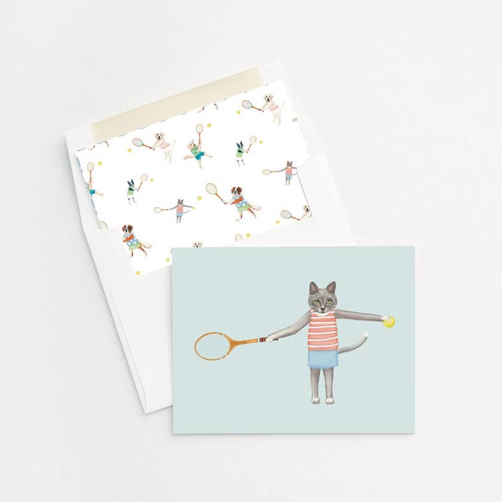 Carte-note Game, Set, Cat Tennis pour la vente par Karen Marcum Art
