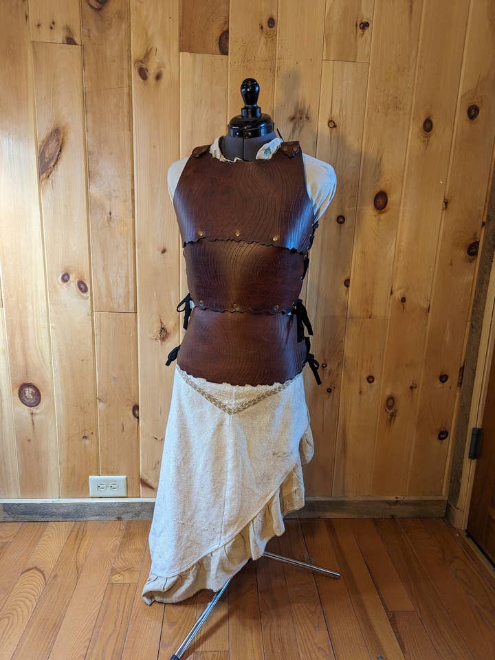 Women's "Wood Bark" Leather Cuirass Chest Armor for wholesale by Frost & Ember Creations, LLC